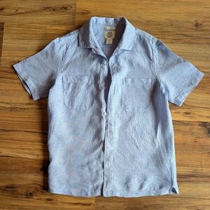 Men's Linen Light Blue Short Sleeve Button Down Shirt Size S